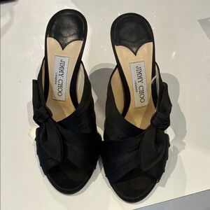 Jimmy Choo Black silk Mules with Bow Detail sz38 $349